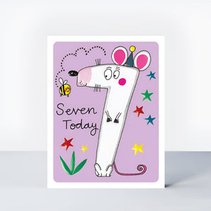 7th Birthday Card – Quirky Mouse "Seven Today" Birthday Card