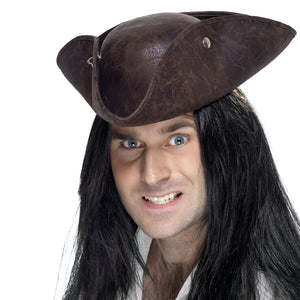 Pirate Tricorn Hat (Brown) – Deluxe Faux Leather Look