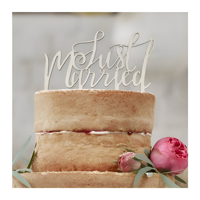 Just Married Wooden Cake Topper - Boho