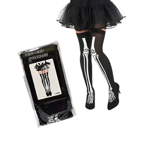 Skeleton Print Thigh High Stcokings - Black  (Adult)