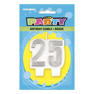 Number Anniversary/Birthday Candle - Silver No. 25