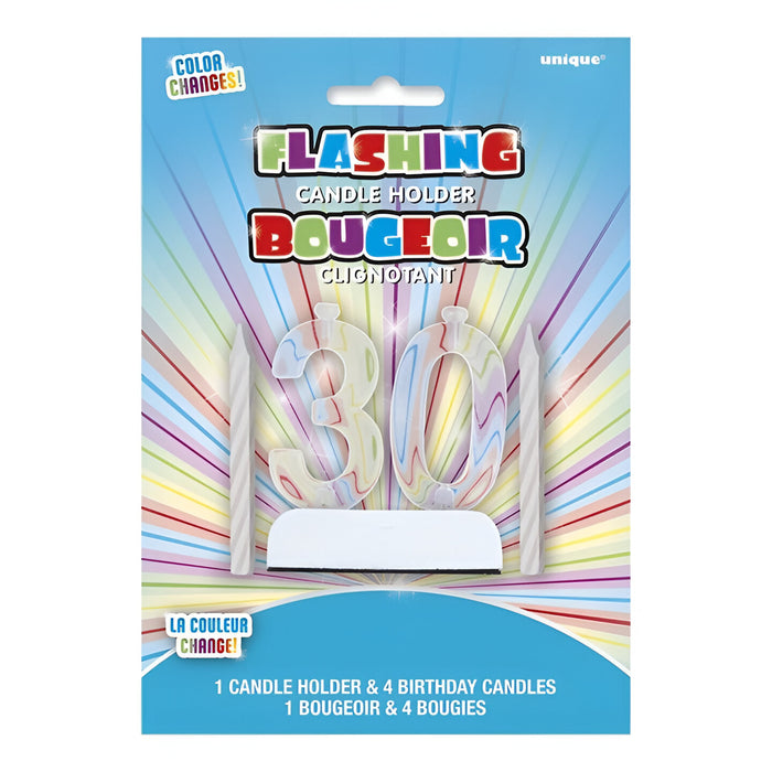 Multicolour Flashing Number Cake Topper & Birthday Candle - (30, 40, 50, 60)