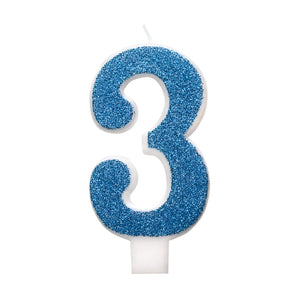 Glitz Blue & Silver Number Birthday Candles