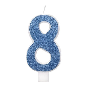 Glitz Blue & Silver Number Birthday Candles