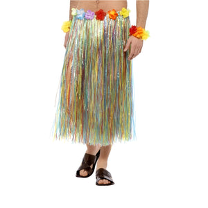 Hawaiian Hula Skirt with Flowers - Multi-Coloured (Adult)