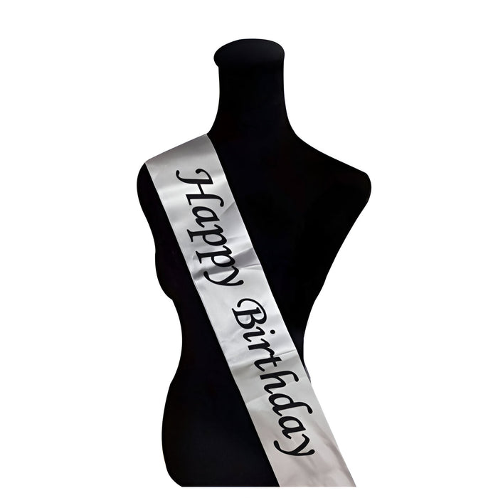 "Happy Birthday" Sash - Silver