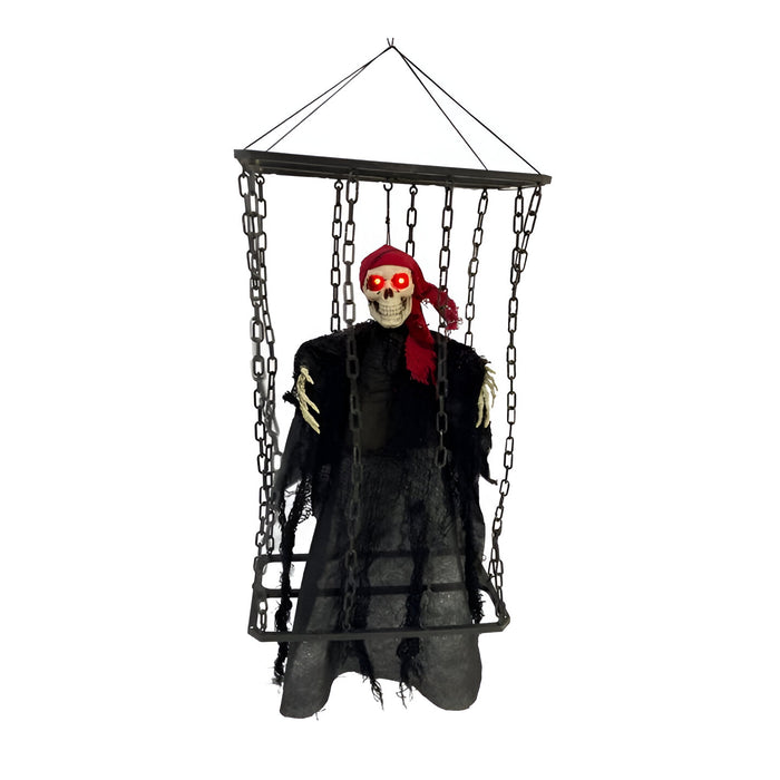 Hanging Light Up Caged Skeleton Halloween Decoration - 26 inch