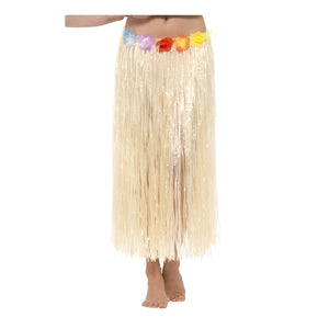 Hawaiian Hula Skirt with Flowers - Natural (Adult)