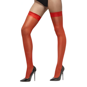 Sheer Shine Hold-Ups With Silicone Grip - Red (Adult)