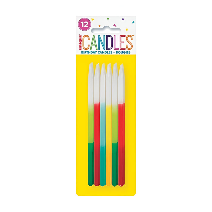 Ombre Colour Dipped Birthday Candles, Assorted - Pack of 12