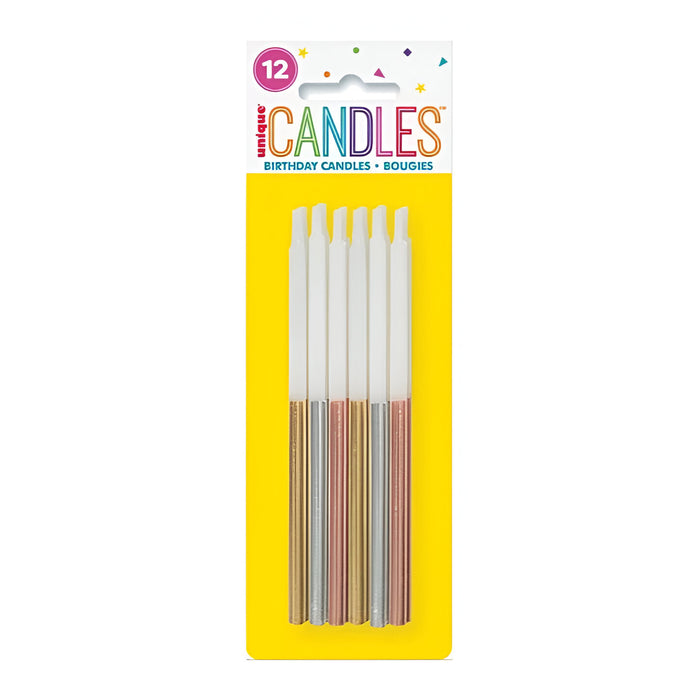 Metallic Dipped Birthday Candles, Assorted - Pack of 12