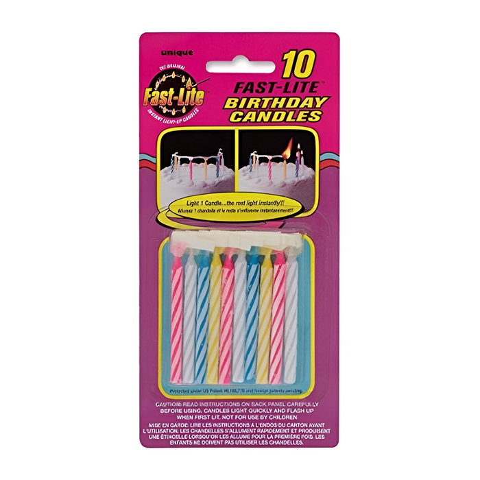 Fast-Lite Birthday Cake Candles - Assorted (Pack of 10)