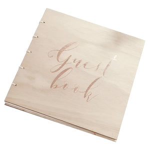 Botanical Wedding Guest Book - Wooden, Rose Gold