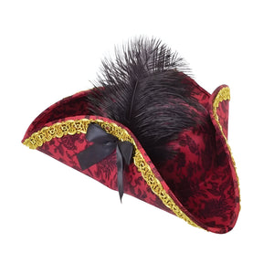 Ladies Feathered Tricorn Pirate Hat - Red (Adult)