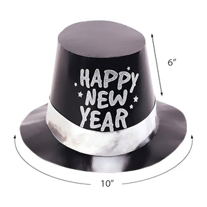 Glitter Top Hat - Black, "Happy New Year"