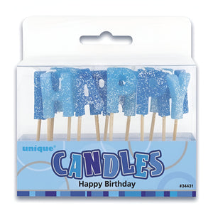 Glitz Blue "HAPPY BIRTHDAY" Letter Pick Candles