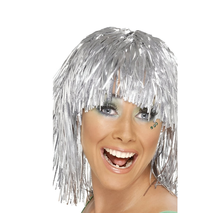 Cyber Tinsel Wig - Silver (Adult)