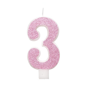 Glitz Pink & Silver Number Birthday Candles