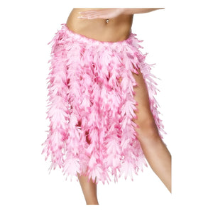 Hawaiian Hula Skirt with Leaves, Short - Pink (Adult)