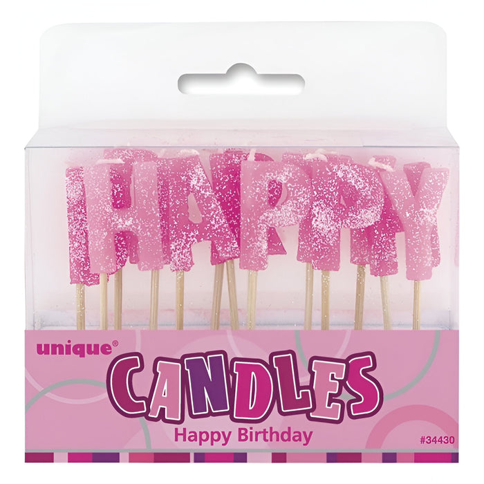 Glitz Pink "HAPPY BIRTHDAY" Letter Pick Candles