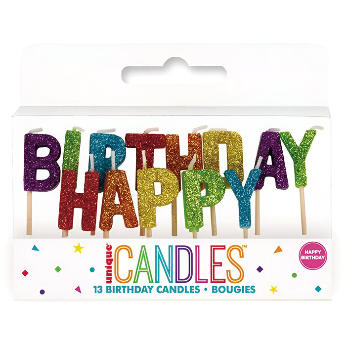 Rainbow Glitter "HAPPY BIRTHDAY" Letter Pick Candles