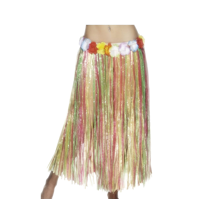 Hawaiian Hula Skirt with Flowers - Multi-coloured (Adult)