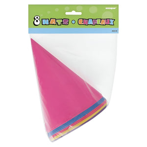 Party Hats, Assorted Colours - Pack of 8