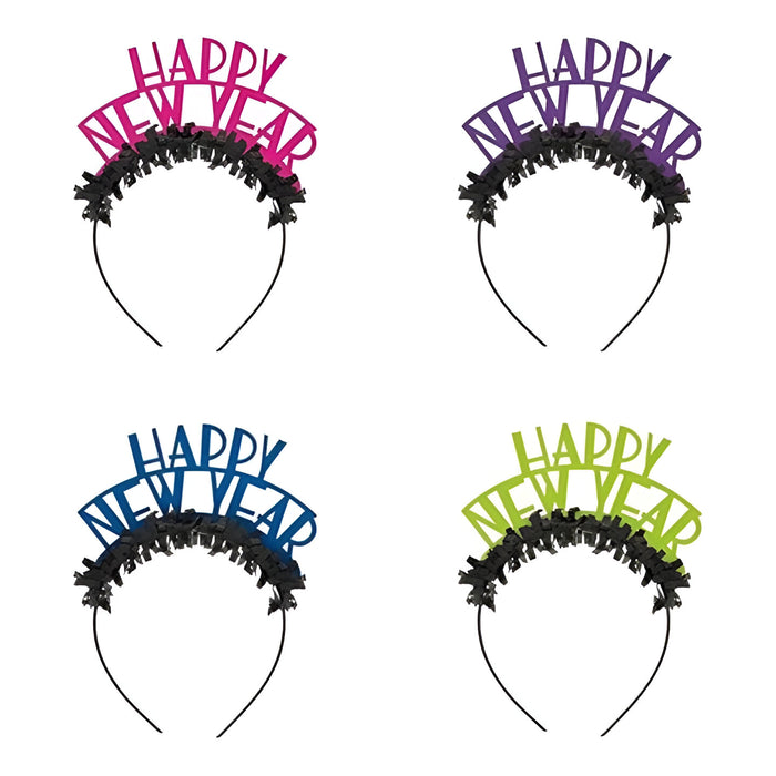 Neon "Happy New Year" Headbands with fringe - Assorted Colours