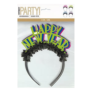 Neon "Happy New Year" Headbands with fringe - Assorted Colours