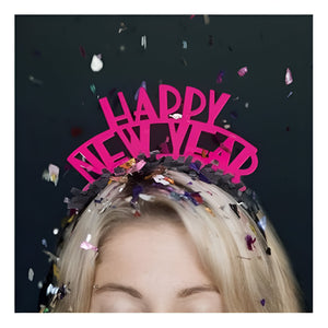 Neon "Happy New Year" Headbands with fringe - Assorted Colours