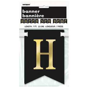 "Happy New Year Banner" - Gold/Black 7ft