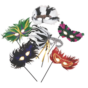 Feather Eye Mask On A Stick - Assorted (Adult)