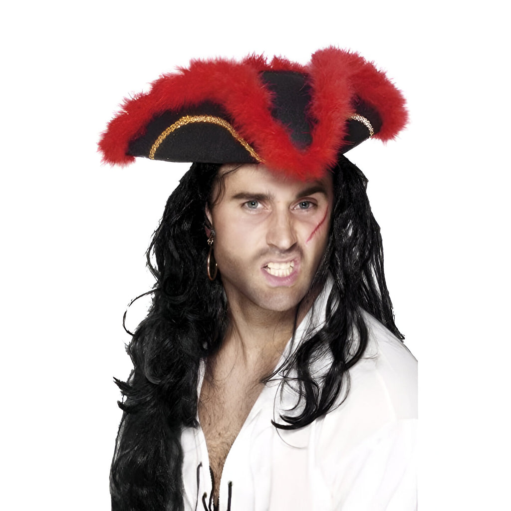 Pirate Tricorn Hat - Black/Red (Adult)