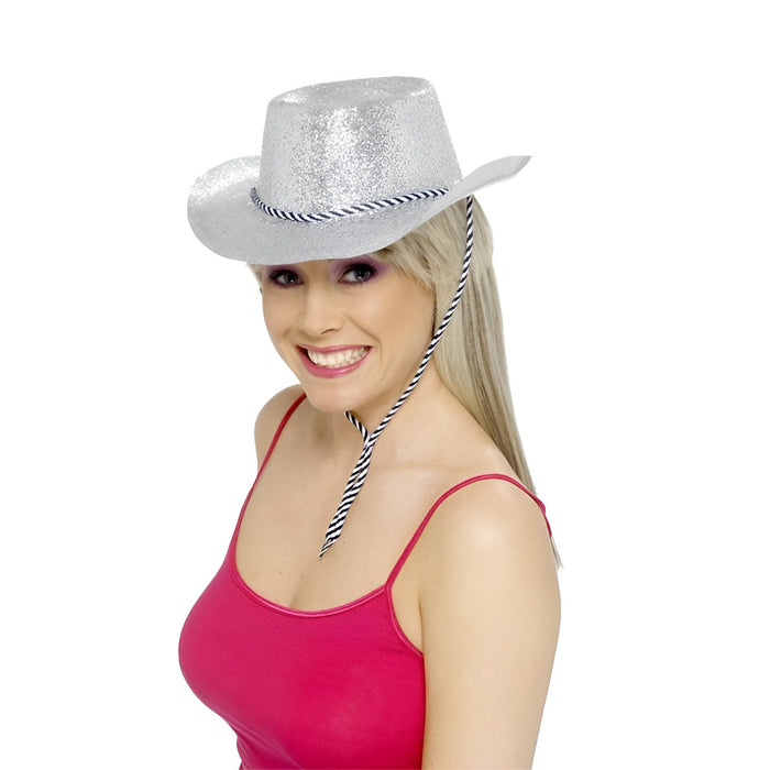 Cowboy Hat, Glitter - Silver (Adult)