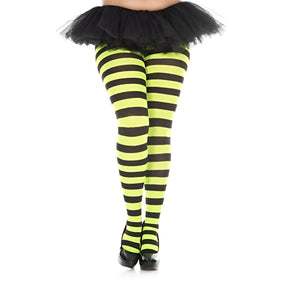 Striped Tights XL - Green & Black - (Adult)