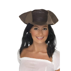 Pirate Hat - Brown With Black Hair (Adult)