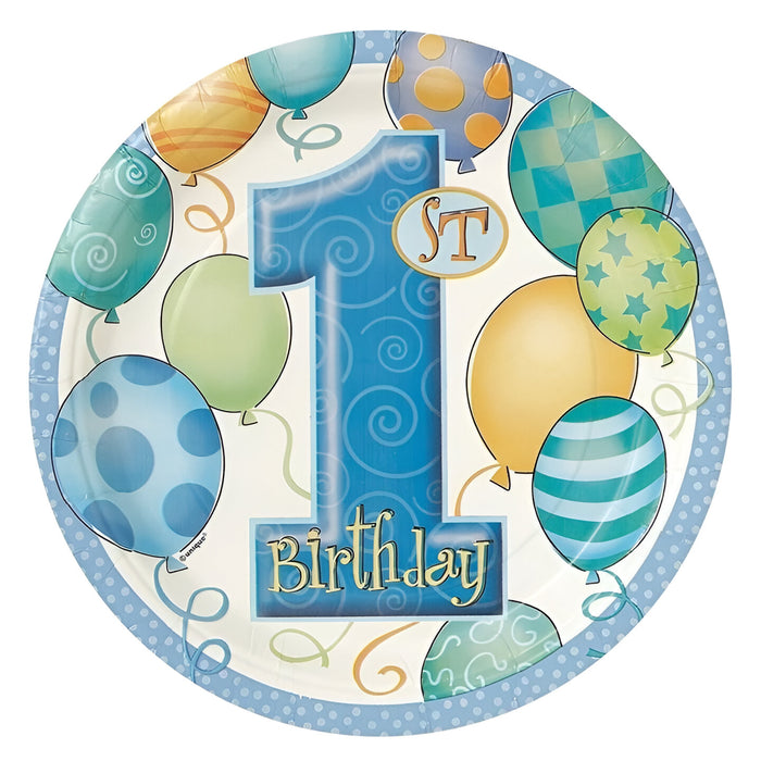 Blue Balloons "1st Birthday" Party Plates - 9 inch