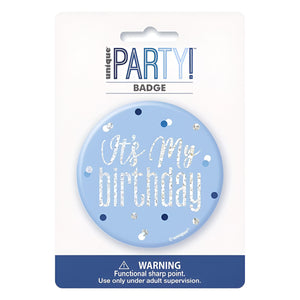 Glitz Blue & Silver "It's My Birthday" Party Badge