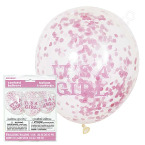 "Its A Girl" Balloons With Pink Confetti - 12" (Pack of 6)