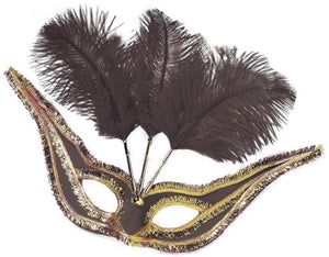 Gran Gala Domino Feather Eye Mask - Black & Gold