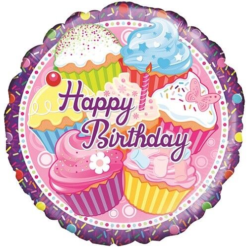 "Happy Birthday" Cupcakes Helium Foil Balloon - 18"