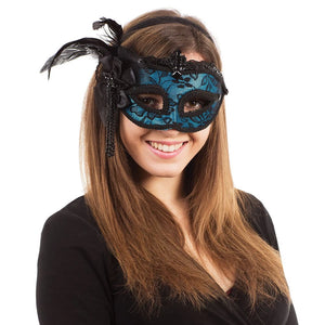 Blue Side Feather Mask With Band