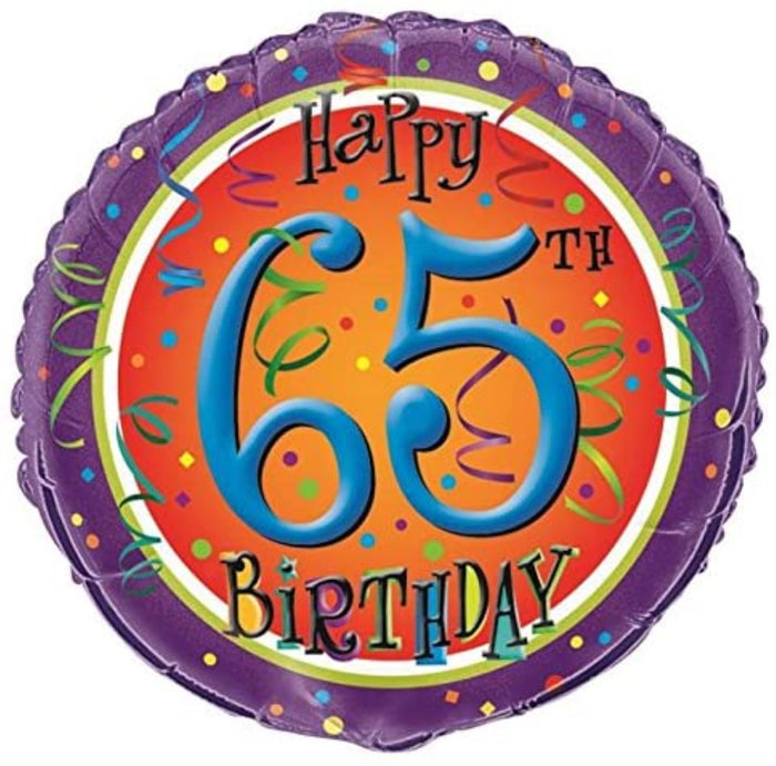 "Happy 65th Birthday" Festive Birthday Helium Foil Balloon - 18"