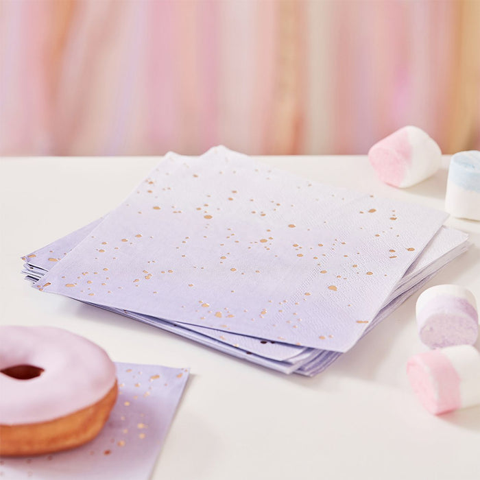 Gold Foil Lilac Ombre Paper Party Napkin - Pack of 16