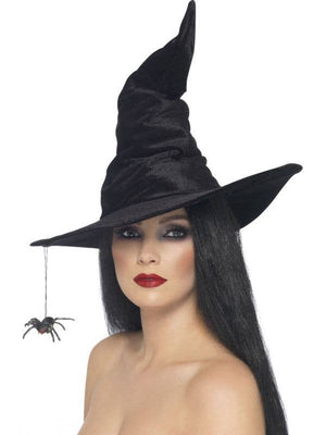 Pointy Black Witches Hat with Spider - (Adult)