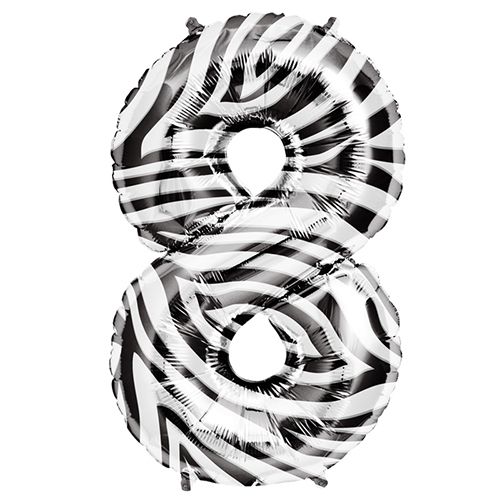 Zebra Stripe Number '8' Helium Foil Balloon - 34"