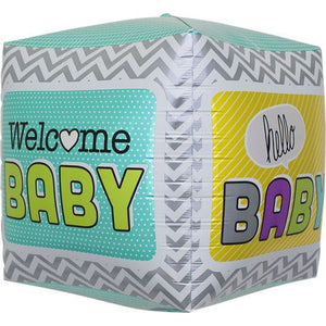 "Welcome BABY, hello BABY" Cube Helium Foil Balloon - 17"