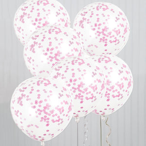 Clear Balloons With Hot Pink Confetti - 12" (Pack of 6)