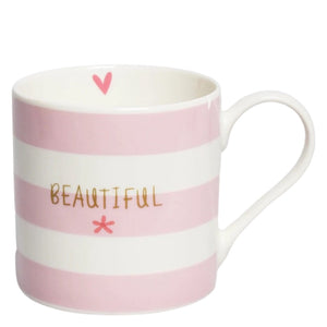 "BEAUTIFUL" Pink Stripe Mug