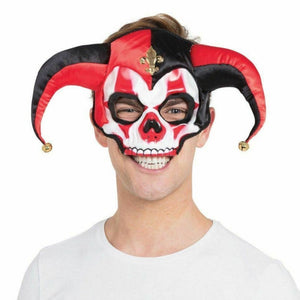 Jester Skull Mask with Bells - Red & Black (Adult)